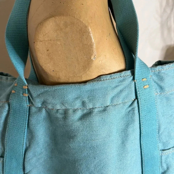 49 Square Miles turquoise canvas, brown leather tote bag XL inner zip + pouches - Picture 3 of 7
